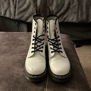 1460 patent leather lace up white doc martin boots